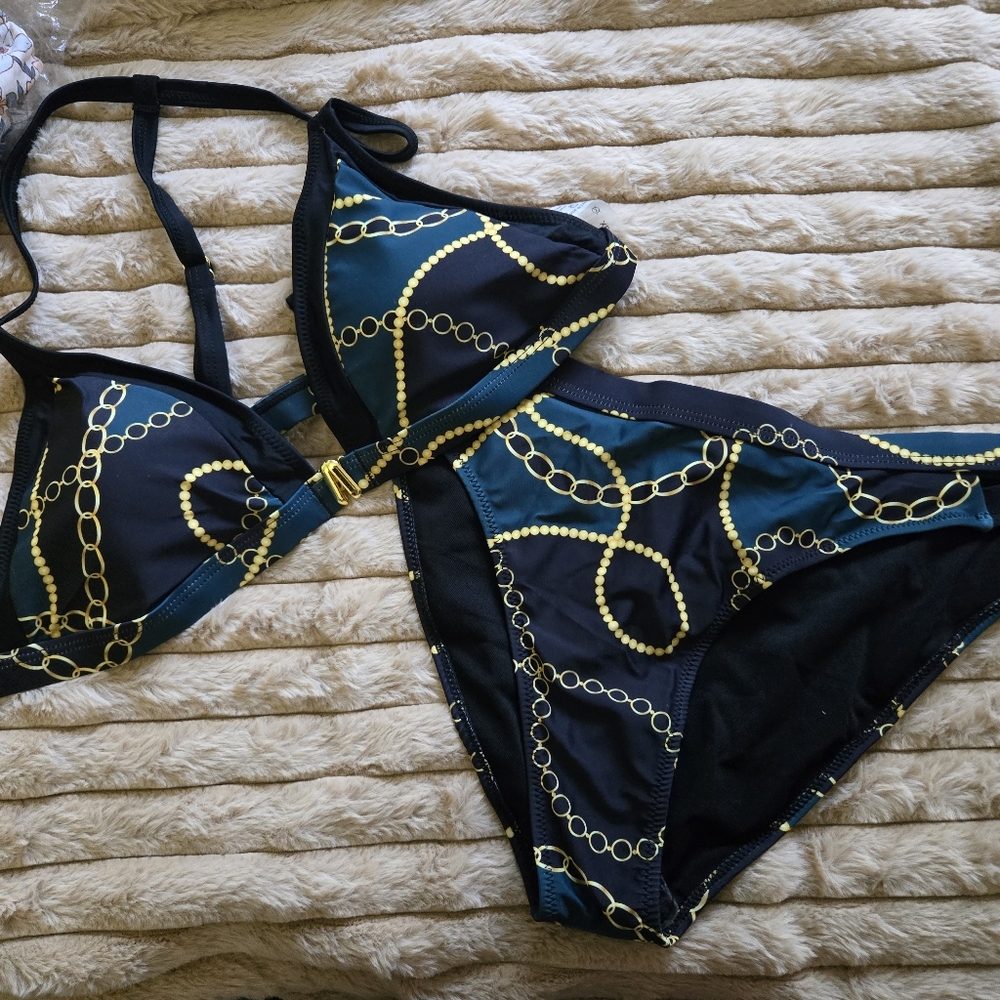 Chic Black and Gold Chain Bikini Set